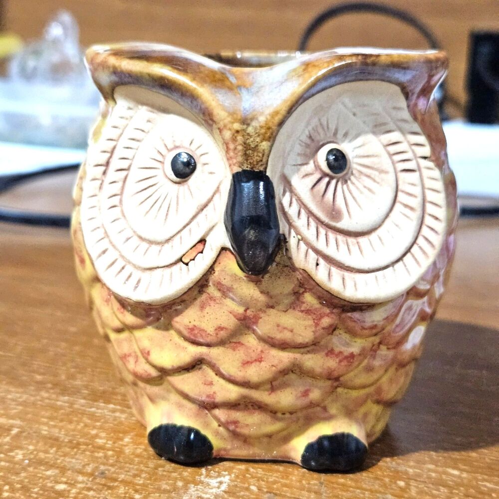 Tan Ceramic Owl Planter, Small Planter 3.5" tall, Never Used